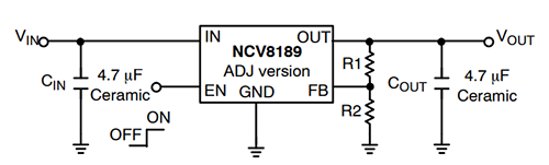 アプリケーション回路図 - onsemi NCV8189高精度LDOレギュレータ